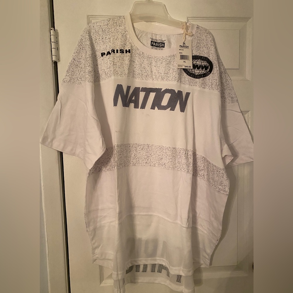 White shirt with black design
